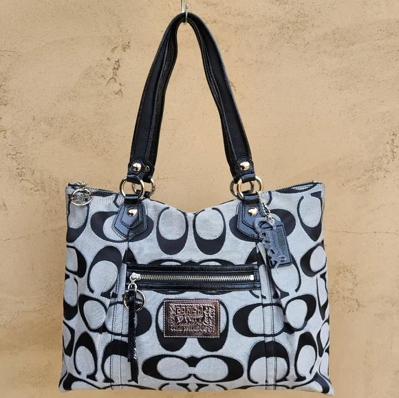 Coach Poppy Black & Gray Signature Tote Bag. - Picture 2 of 12